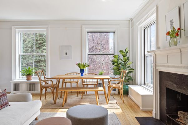 Dining room, Fireplace, Interior, Wood Texture Flooring