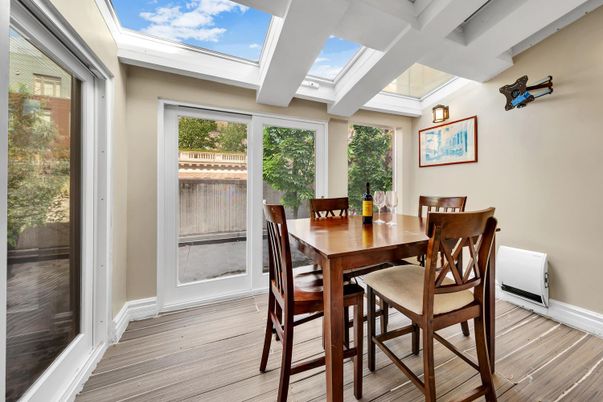 Dining room, Interior, Sun Room, Wood Texture Flooring