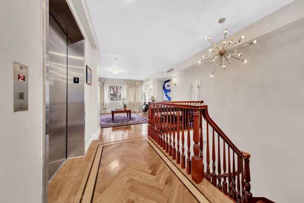 Elevator, Interior, Pendant Lights, Wood Texture Flooring
