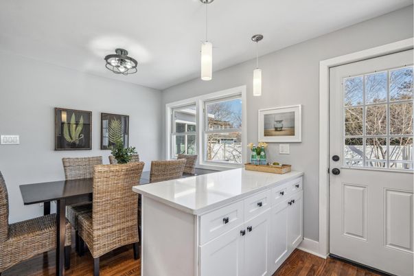 Dining room, Interior, Pendant Lights, Wood Texture Flooring