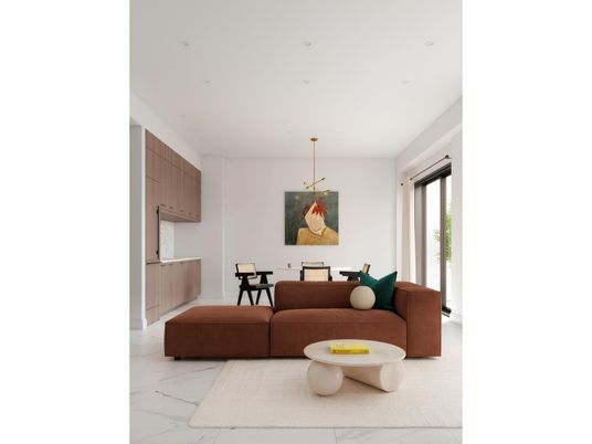 Dining room, Interior, Living room, Marble, Pendant Lights