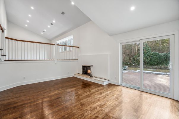 Fireplace, Interior, Recessed Lighting, Wood Texture Flooring