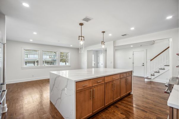 Interior, Kitchen, Pendant Lights, Recessed Lighting, Wood Texture Flooring