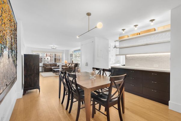 Dining room, Interior, Living room, Pendant Lights, Wood Texture Flooring