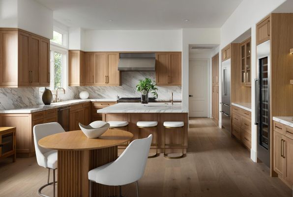 Interior, Kitchen, Marble Walls, Wood Texture Flooring