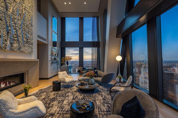 Fireplace, Interior, Living room, Recessed Lighting, Water, Wood Texture Flooring