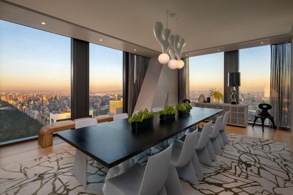 Dining room, Interior, Pendant Lights, Recessed Lighting, Wood Texture Flooring