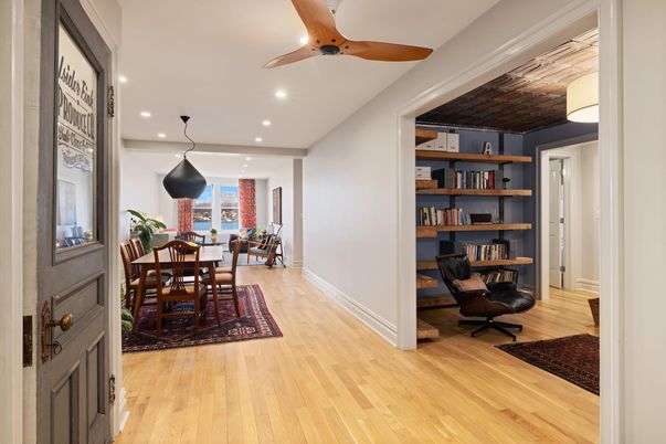 Dining room, Interior, Pendant Lights, Recessed Lighting, Wood Texture Flooring