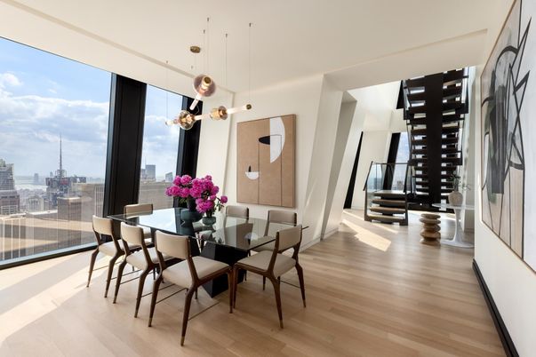 Dining room, Interior, Pendant Lights, Wood Texture Flooring
