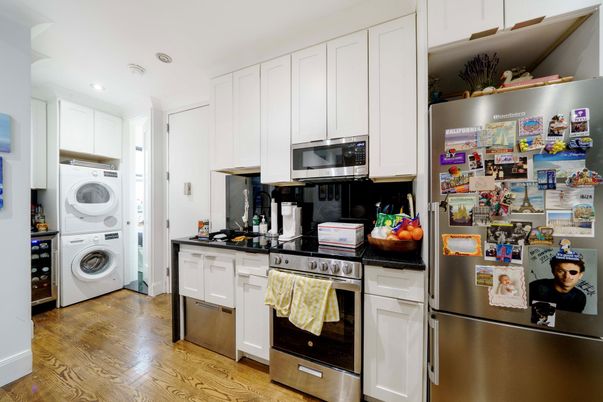 Interior, Kitchen, Recessed Lighting, Utility Closets, Washer, Wood Texture Flooring