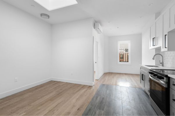 Empty room, Interior, Kitchen, Recessed Lighting, Wood Texture Flooring