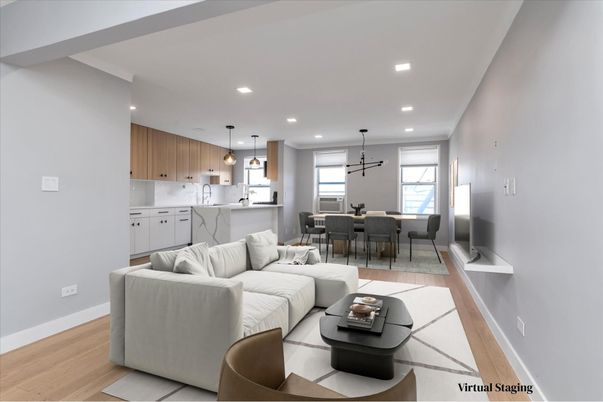Dining room, Interior, Kitchen, Living room, Pendant Lights, Recessed Lighting, Wood Texture Flooring