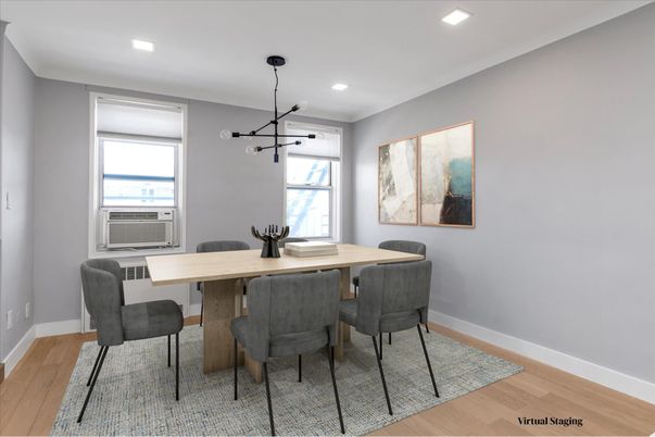 Dining room, Interior, Pendant Lights, Recessed Lighting, Wood Texture Flooring