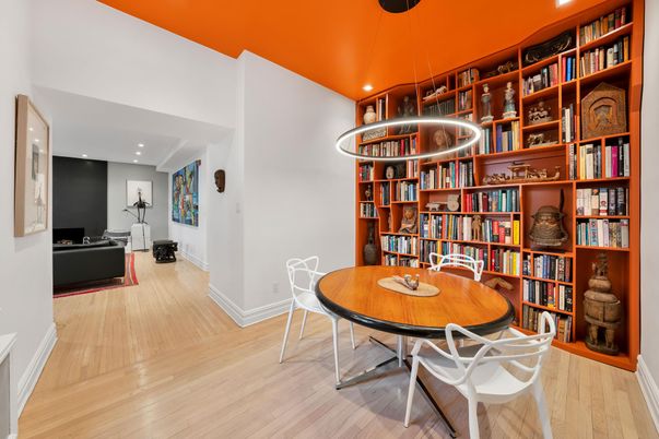 Dining room, Interior, Pendant Lights, Recessed Lighting, Wood Texture Flooring
