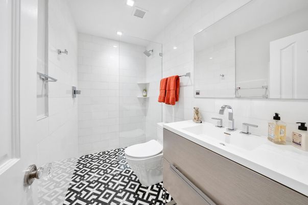 Bathroom, Glass Shower, Interior, Recessed Lighting