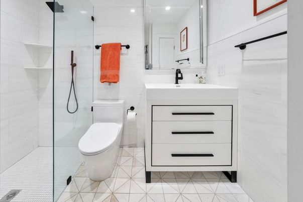 Bathroom, Glass Shower, Interior, Recessed Lighting