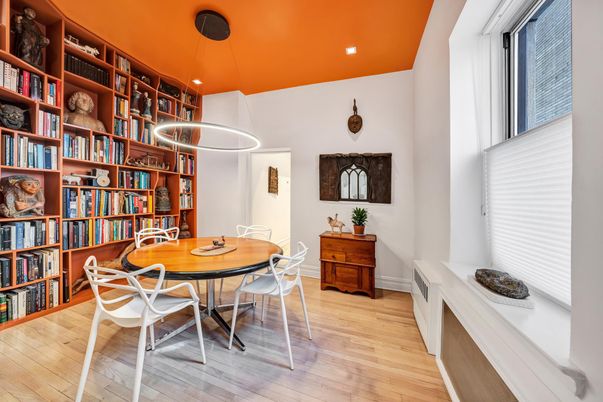 Dining room, Interior, Pendant Lights, Recessed Lighting, Wood Texture Flooring