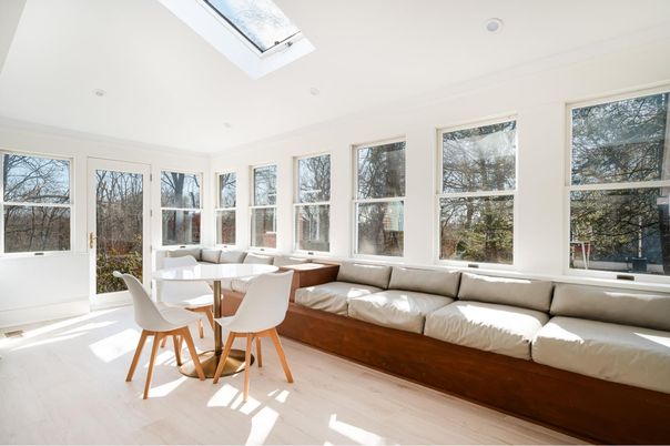 Dining room, Interior, Recessed Lighting, Sun Room, Wood Texture Flooring