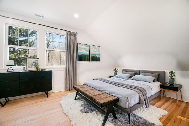 Bedroom, Interior, Recessed Lighting, Wood Texture Flooring
