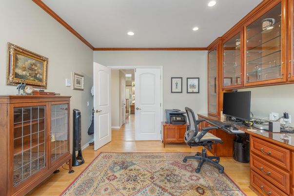 Home Office, Interior, Recessed Lighting, Wood Texture Flooring