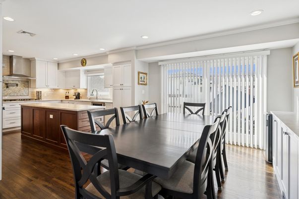 Dining room, Interior, Kitchen, Recessed Lighting, Stainless Steel Appliances, Wood Texture Flooring
