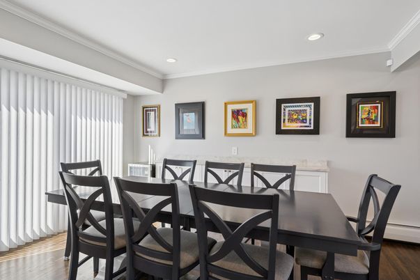Dining room, Interior, Recessed Lighting, Wood Texture Flooring
