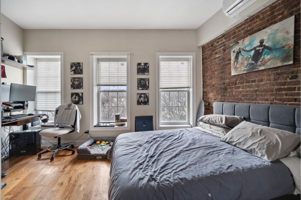 Bedroom, Home Office, Interior, Stone Walls, Wood Texture Flooring