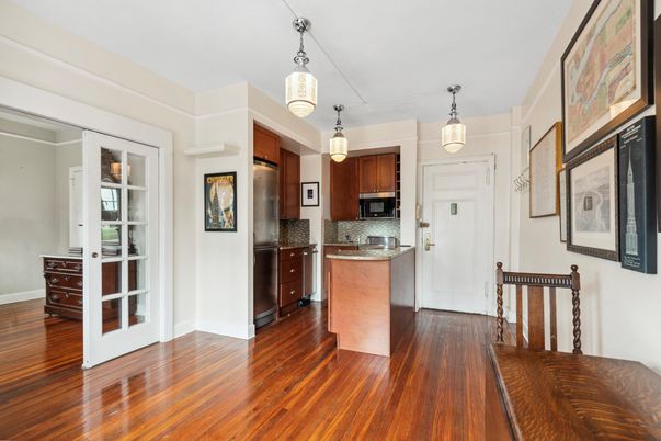 Interior, Kitchen, Pendant Lights, Stainless Steel Appliances, Wood Texture Flooring