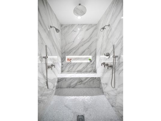 Bathroom, Interior, Marble, Marble Walls, Recessed Lighting