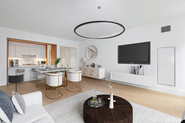 Interior, Kitchen, Living room, Pendant Lights, Wood Texture Flooring