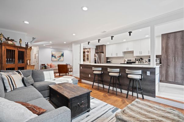 Interior, Kitchen, Living room, Recessed Lighting, Stainless Steel Appliances, Wood Texture Flooring