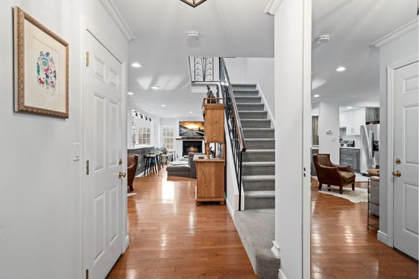 Dining room, Interior, Kitchen, Recessed Lighting, Stainless Steel Appliances, Wood Texture Flooring