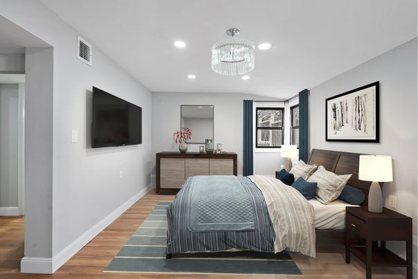 Bedroom, Interior, Recessed Lighting, Wood Texture Flooring