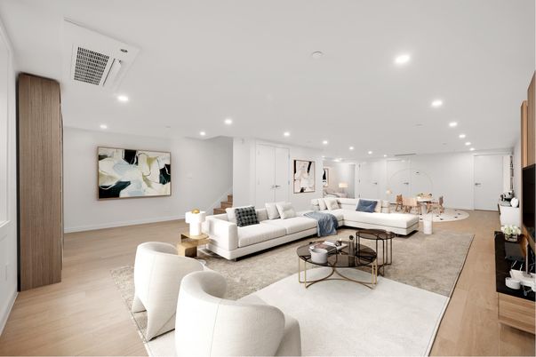 Interior, Living room, Recessed Lighting, Wood Texture Flooring