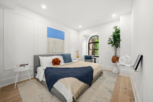 Bedroom, Interior, Recessed Lighting, Wood Texture Flooring