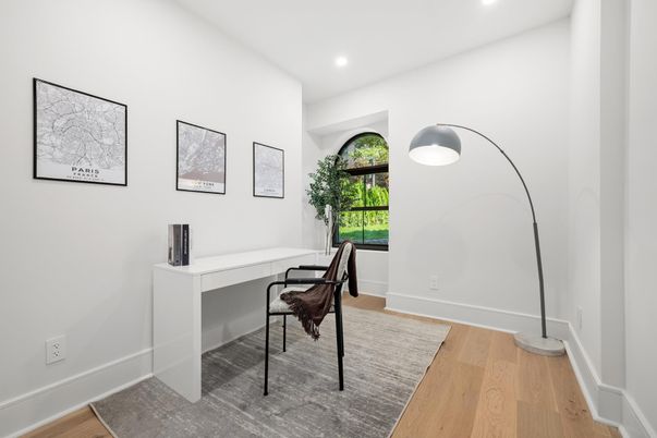 Home Office, Interior, Recessed Lighting, Wood Texture Flooring