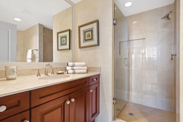 Bathroom, Glass Shower, Interior, Recessed Lighting