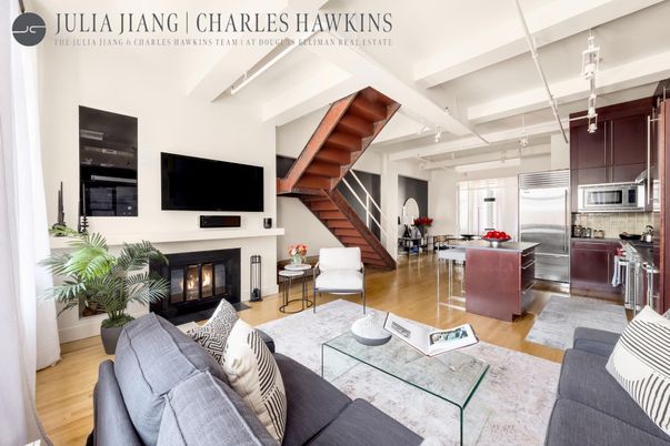 Fireplace, Interior, Kitchen, Living room, Stainless Steel Appliances, Wood Texture Flooring