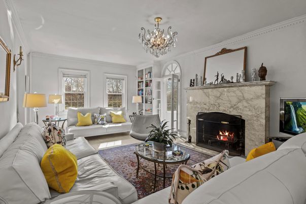 Chandelier, Fireplace, Interior, Living room