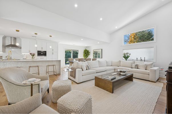 Interior, Kitchen, Living room, Pendant Lights, Recessed Lighting, Wood Texture Flooring