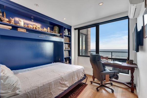 Bedroom, Home Office, Interior, Recessed Lighting, Water, Wood Texture Flooring