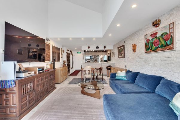 Interior, Living room, Recessed Lighting, Stone Walls