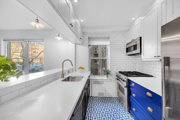 Interior, Kitchen, Recessed Lighting, Stainless Steel Appliances, Stone Walls