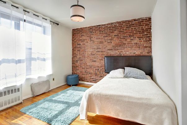 Bedroom, Interior, Stone Walls, Wood Texture Flooring