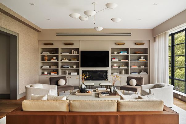 Fireplace, Interior, Living room, Pendant Lights, Wood Texture Flooring