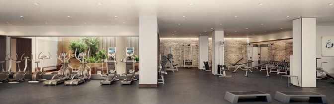Fitness Equipment, Gym, Interior, Recessed Lighting, Stone Walls