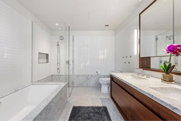 Bathroom, Dual Sink Vanities, Glass Shower, Interior, Recessed Lighting