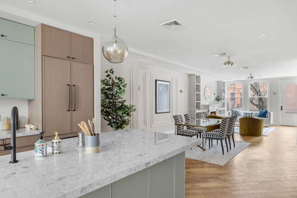 Dining room, Interior, Kitchen, Living room, Pendant Lights, Recessed Lighting, Wood Texture Flooring