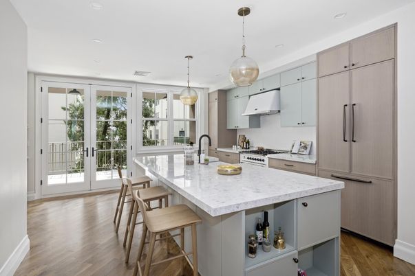 Interior, Kitchen, Pendant Lights, Recessed Lighting, Wood Texture Flooring