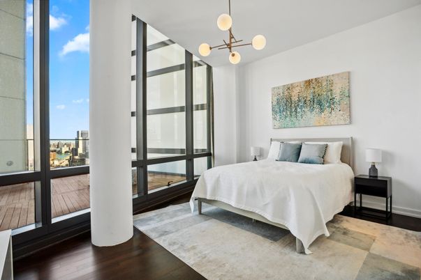 Bedroom, Interior, Pendant Lights, Wood Texture Flooring